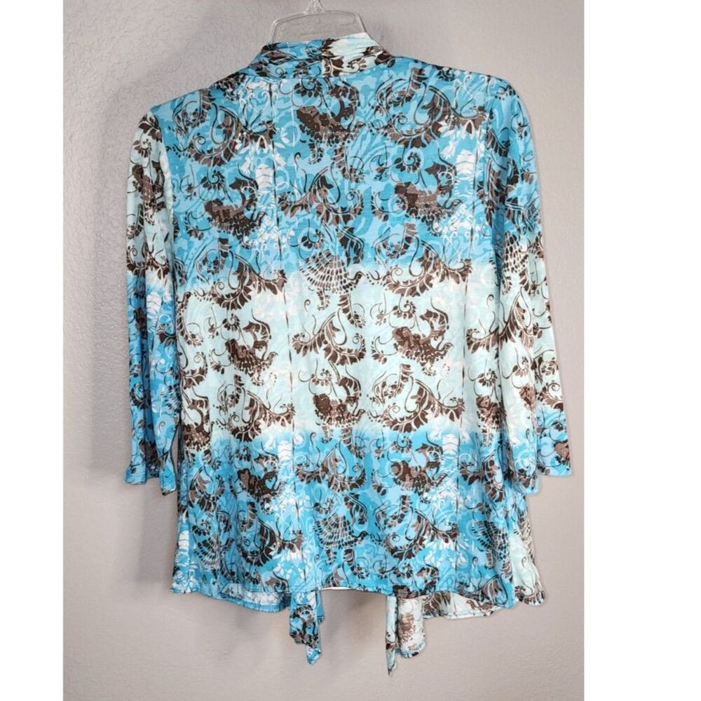 Elementz Women's Blue & White 3/4 Sleeve Cardigan w/ Built in Top Size M - Picture 2 of 5